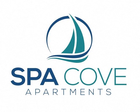A logo for Spa Cove Apartments featuring a sailboat.